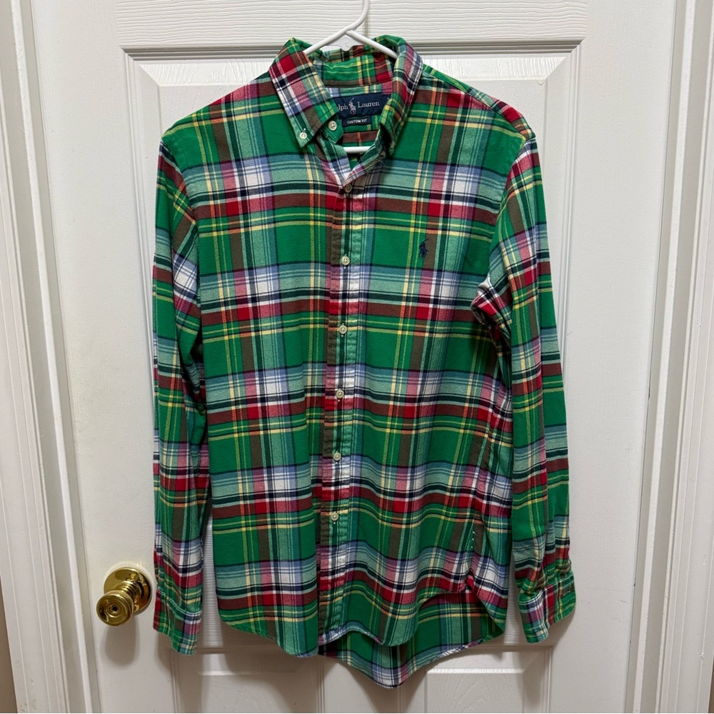 Ralph Lauren Men's Green Plaid Button Down Flannel Shirt Size Small
